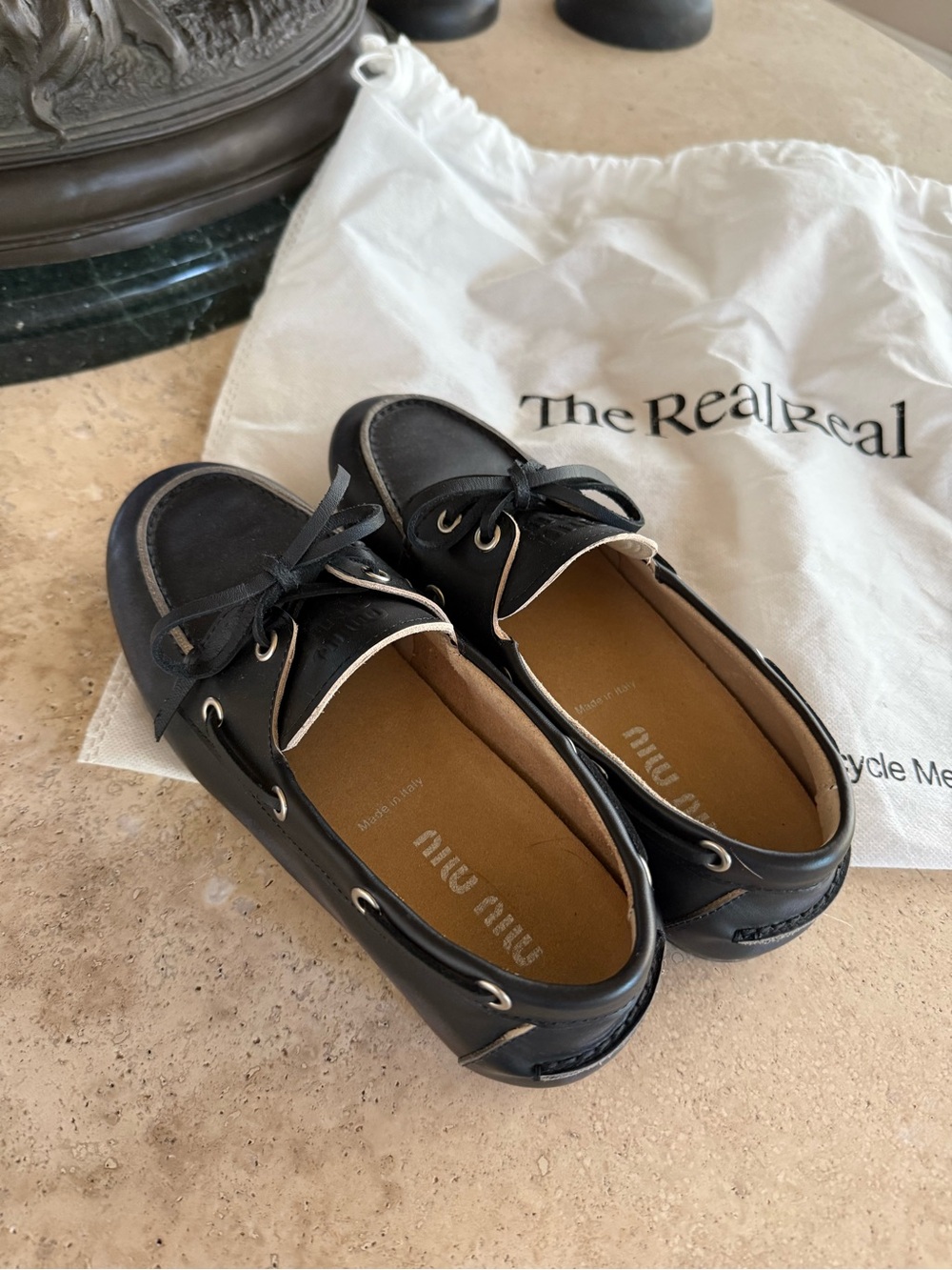 Miu Miu deep Navy Leather Boat Shoes - Women's Classic Loafers